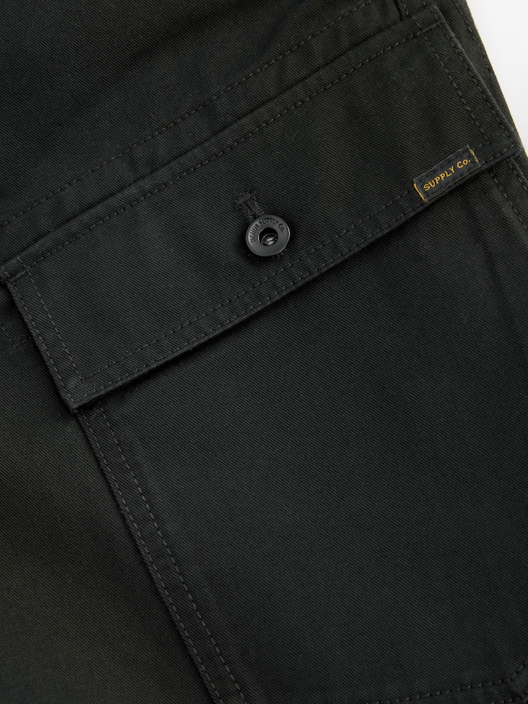 Black Regular Fit 100% Cotton Utility Pocket Cargo Trousers - Image 11 of 12