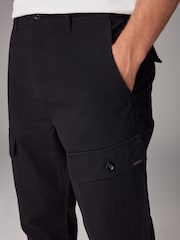 Black Regular Fit 100% Cotton Utility Pocket Cargo Trousers - Image 5 of 12