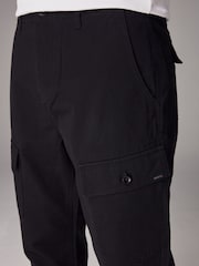 Black Regular Fit 100% Cotton Utility Pocket Cargo Trousers - Image 6 of 12