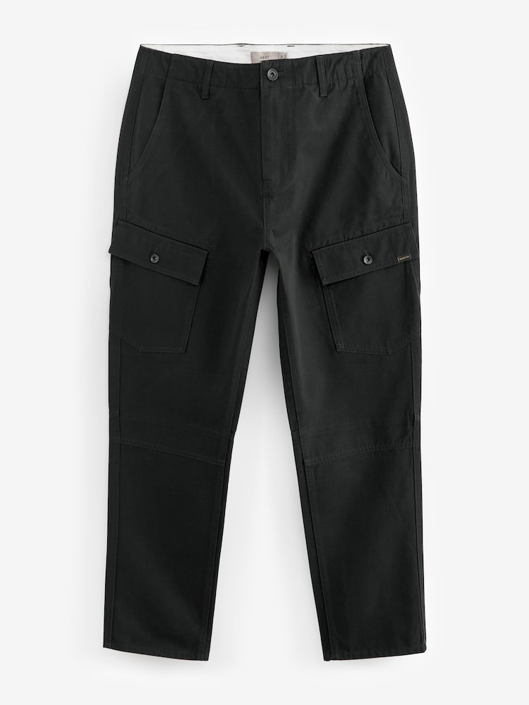 Black Regular Fit 100% Cotton Utility Pocket Cargo Trousers - Image 8 of 12