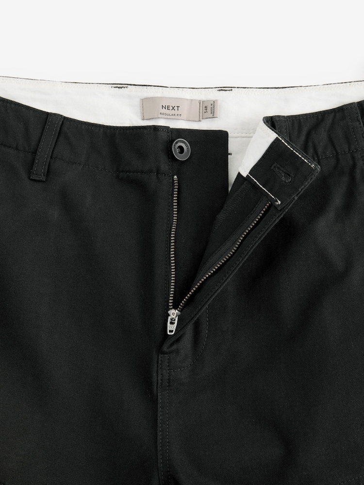 Black Regular Fit 100% Cotton Utility Pocket Cargo Trousers - Image 9 of 12
