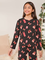Lipsy Black Christmas Jersey Pyjamas Trousers Set (From 3-16yrs) - Image 3 of 5