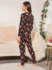 Lipsy Black Christmas Jersey Pyjamas Trousers Set (From 3-16yrs) - Image 4 of 5