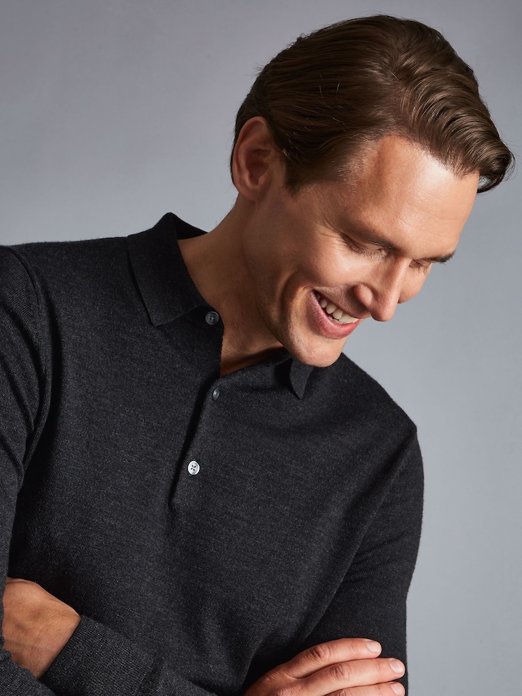 Charles Tyrwhitt Carbon Gray Pure Merino Polo Neck Jumper - Image 2 of 5