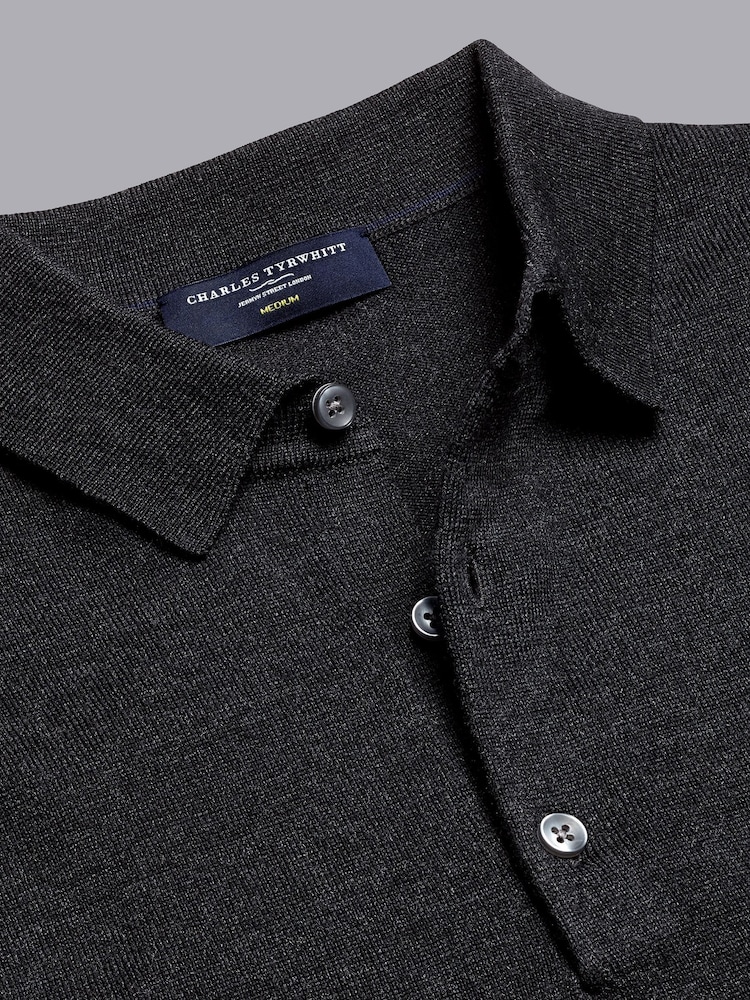 Charles Tyrwhitt Grey Pure Merino Polo Neck Jumper - Image 4 of 5