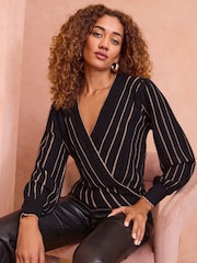 Love & Roses Black Gold Fine Gauge Wrap Jumper - Image 1 of 4