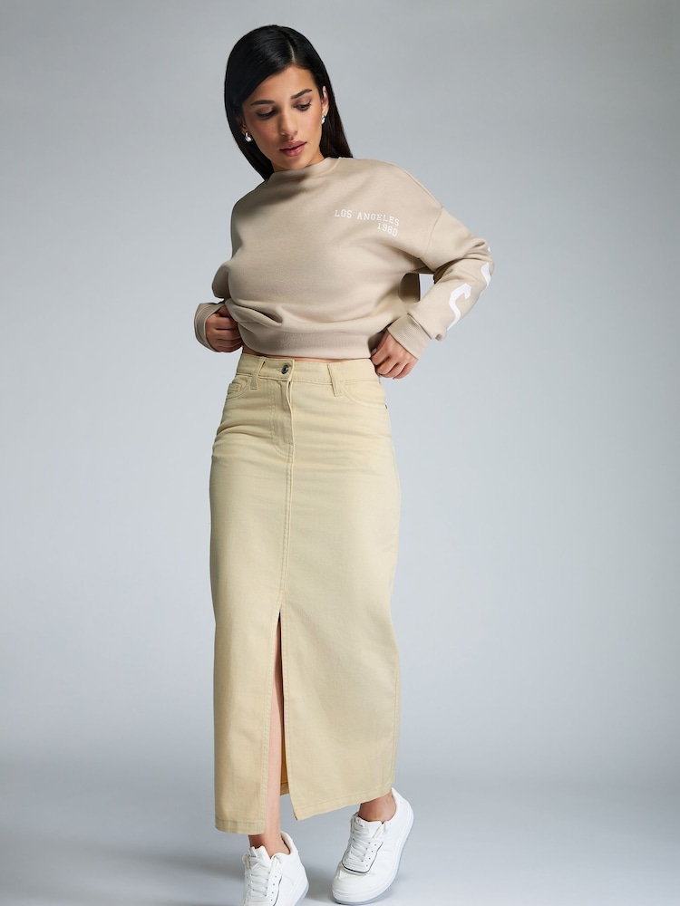 PixieGirl Petite Natural Denim Maxi 100% Cotton Skirt - Image 1 of 5