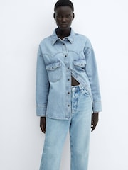 Mango Blue 100% Cotton Chest Pocket Denim Shirt - Image 1 of 7