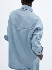 Mango Blue 100% Cotton Chest Pocket Denim Shirt - Image 2 of 7