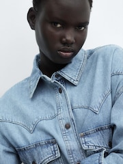 Mango Blue 100% Cotton Chest Pocket Denim Shirt - Image 4 of 7