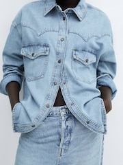 Mango Blue 100% Cotton Chest Pocket Denim Shirt - Image 5 of 7
