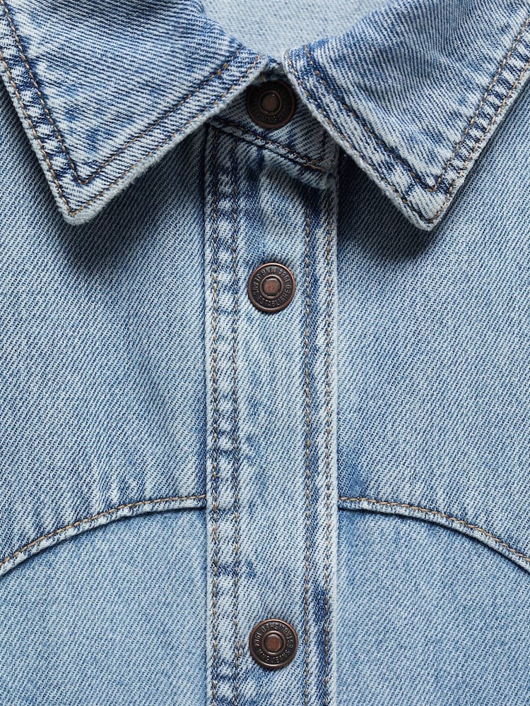Mango Blue 100% Cotton Chest Pocket Denim Shirt - Image 7 of 7