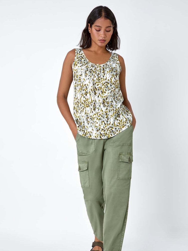 Roman Green Abstract Spot Print Button Vest - Image 4 of 5