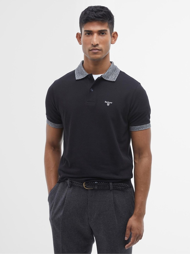 Barbour® Black Marlton Contrast Collar 100% Cotton Polo Shirt - Image 1 of 6