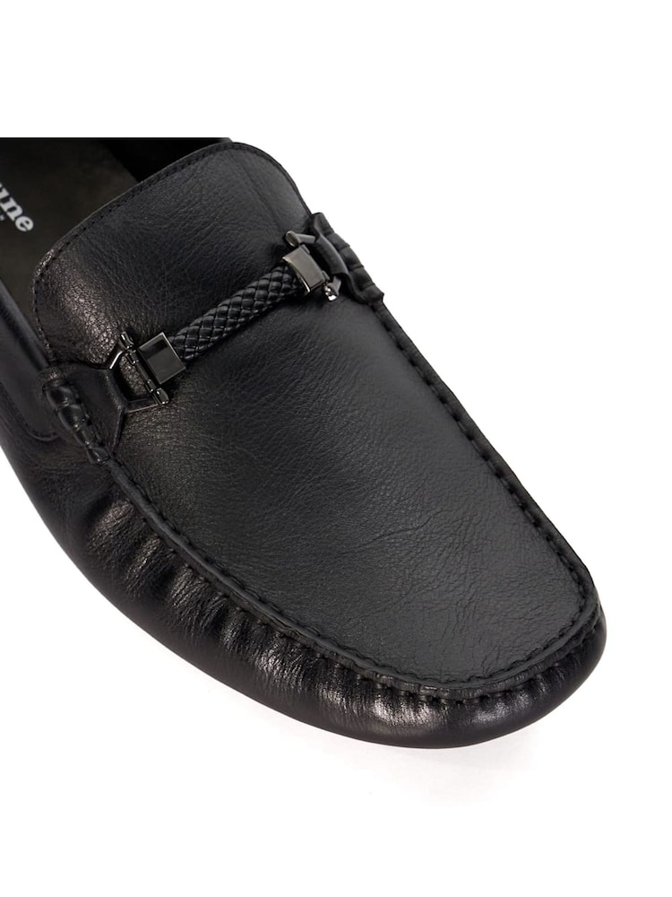 Buy Dune London Black Wide Fit Beacons Driver Moccasins With Woven