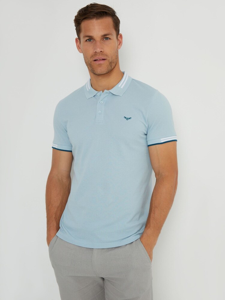 Threadbare Blue Tipping Collar 100% Cotton Pique Polo Shirt - Image 1 of 1