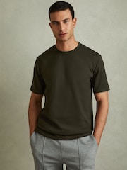 Reiss Deep Forest Bradley Interlock Jersey Crew Neck T-Shirt - Image 1 of 5