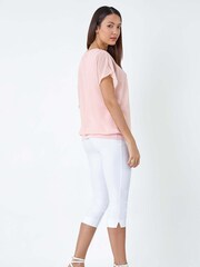 Roman Pink Chiffon Jersey Blouson Top with Necklace - Image 3 of 5