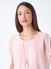 Roman Pink Chiffon Jersey Blouson Top with Necklace - Image 4 of 5