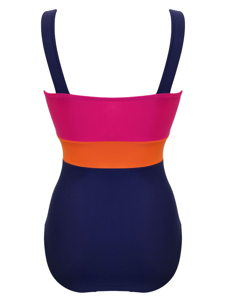 Azul - Bañador con efecto reductor en el vientre y diseño colour block Palm Springs de Pour Moi - Imagen 5 de 5