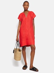 Jigsaw Pink 100% Linen Smocked T-Shirt Dress - Image 1 of 6
