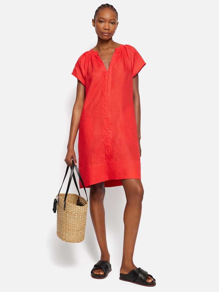 Jigsaw Pink 100% Linen Smocked T-Shirt Dress - Image 1 of 6