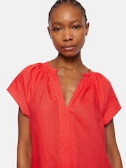 Jigsaw Pink 100% Linen Smocked T-Shirt Dress - Image 2 of 6