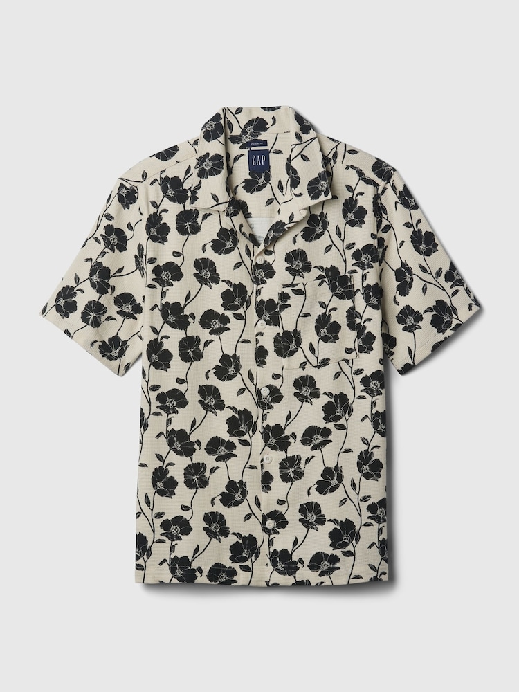 Gap Neutral/Black Textured Resort Short Sleeve Shirt - Image 4 of 4