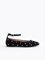 Black Forever Comfort® Jewel Ankle Strap Round Toe Ballerinas - Image 5 of 8