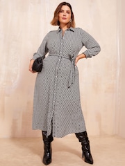 Friends Like These Black/White Printed Midi Shirt Dress - Image 1 of 4