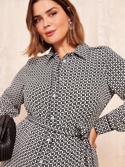 Friends Like These Black/White Printed Midi Shirt Dress - Image 2 of 4