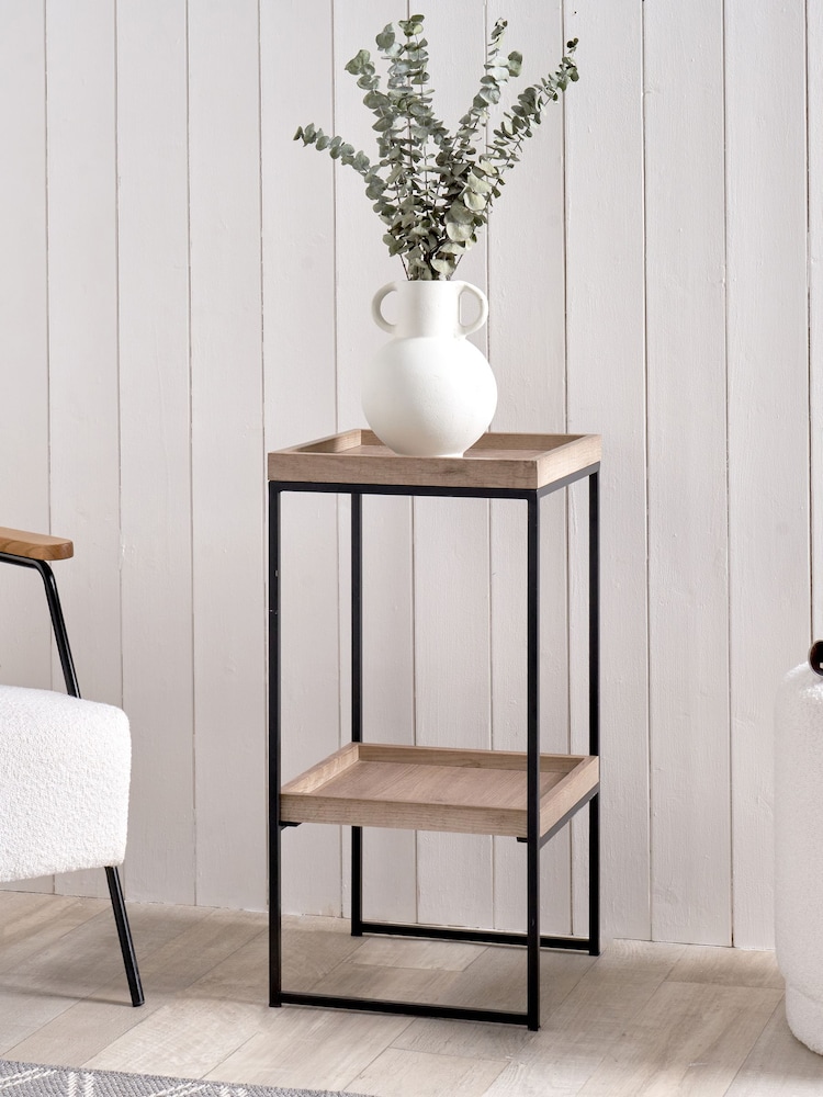 Pacific Natural Wood Veneer and Black Metal Side Table - Image 1 of 6