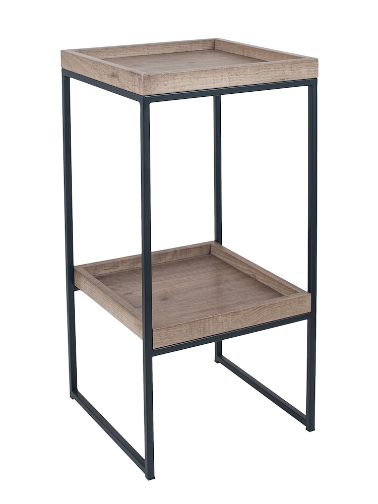 Pacific Natural Wood Veneer and Black Metal Side Table - Image 2 of 6 Pacific Natural Wood Veneer and Black Metal Side Table - Image 2 of 6
