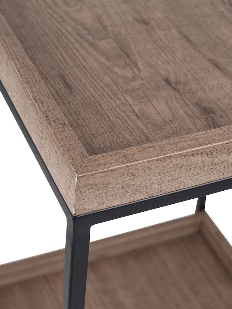Pacific Natural Wood Veneer and Black Metal Side Table - Image 6 of 6 Pacific Natural Wood Veneer and Black Metal Side Table - Image 6 of 6