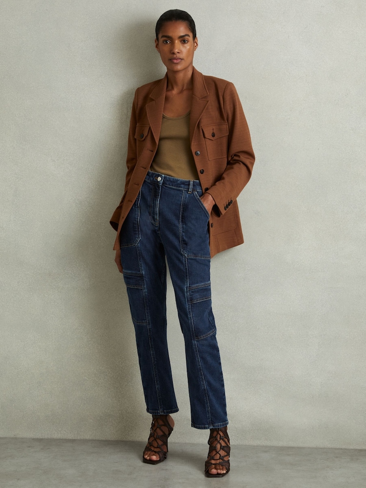 Reiss Dark Blue Jem Garment Dyed Utility Tapered Jeans - Image 1 of 6