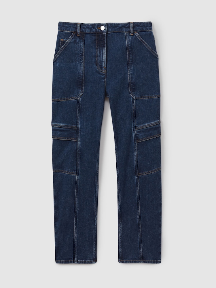 Reiss Dark Blue Jem Garment Dyed Utility Tapered Jeans - Image 2 of 6