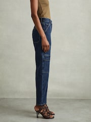 Reiss Dark Blue Jem Garment Dyed Utility Tapered Jeans - Image 4 of 6