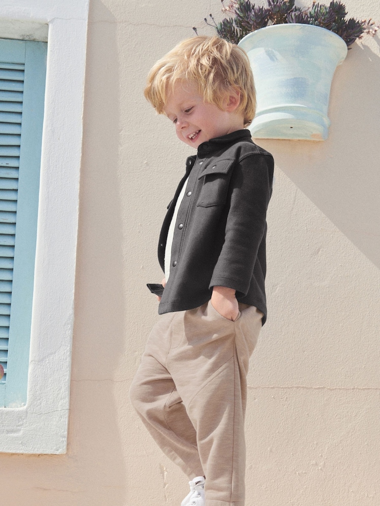 Charcoal Grey/Cement 100% Cotton Jersey Shirt and Joggers Set 3 Piece (3mths-7yrs) - Image 1 of 9