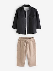 Charcoal Grey/Cement 100% Cotton Jersey Shirt and Joggers Set 3 Piece (3mths-7yrs) - Image 6 of 9
