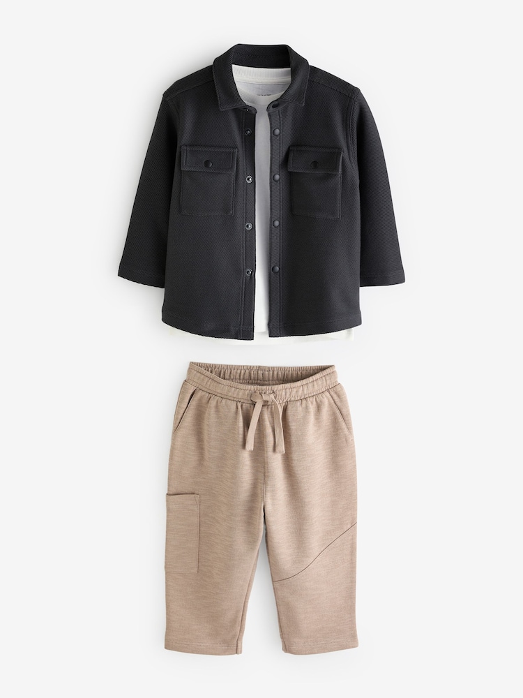 Charcoal Grey/Cement 100% Cotton Jersey Shirt and Joggers Set 3 Piece (3mths-7yrs) - Image 6 of 9