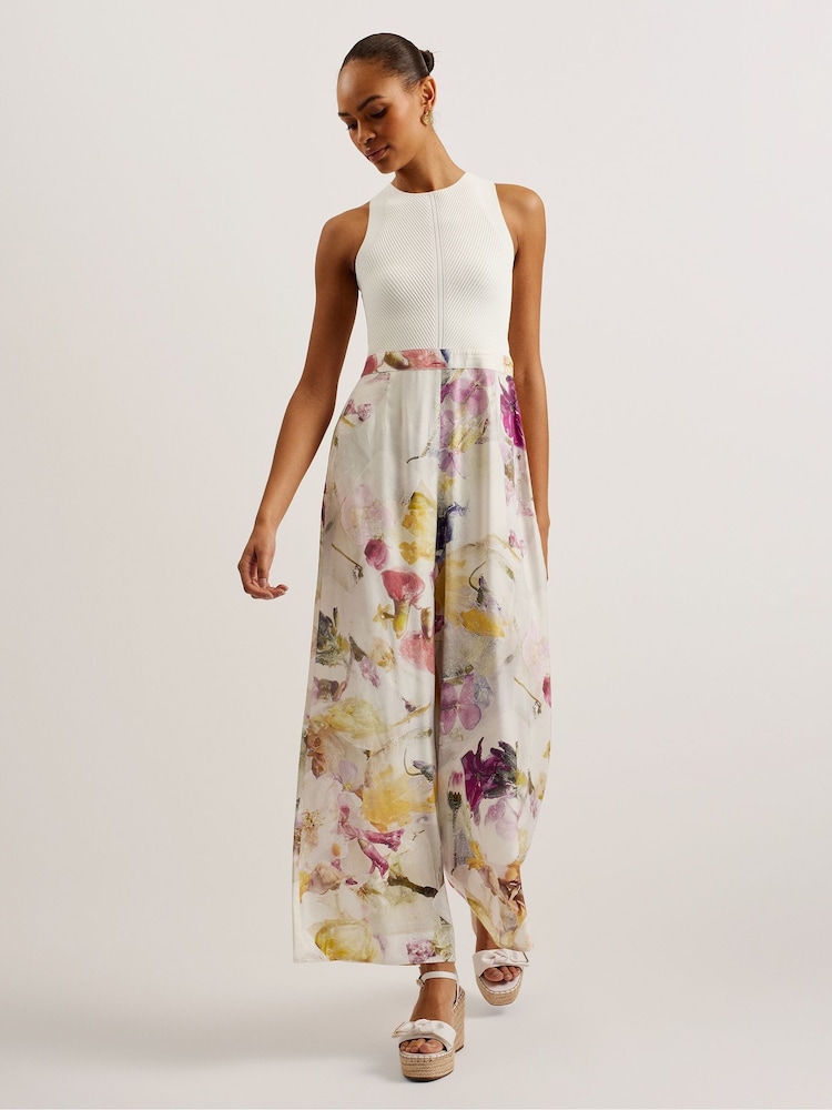 Ted Baker White Tirsso Rib Knit Bodice Mockable Jumpsuit - Image 1 of 5