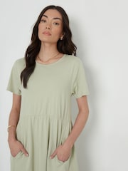 Threadbare Green 100% Cotton Leopard Print Smock Style Midi Dress - Image 1 of 4