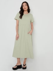 Threadbare Green 100% Cotton Leopard Print Smock Style Midi Dress - Image 2 of 4