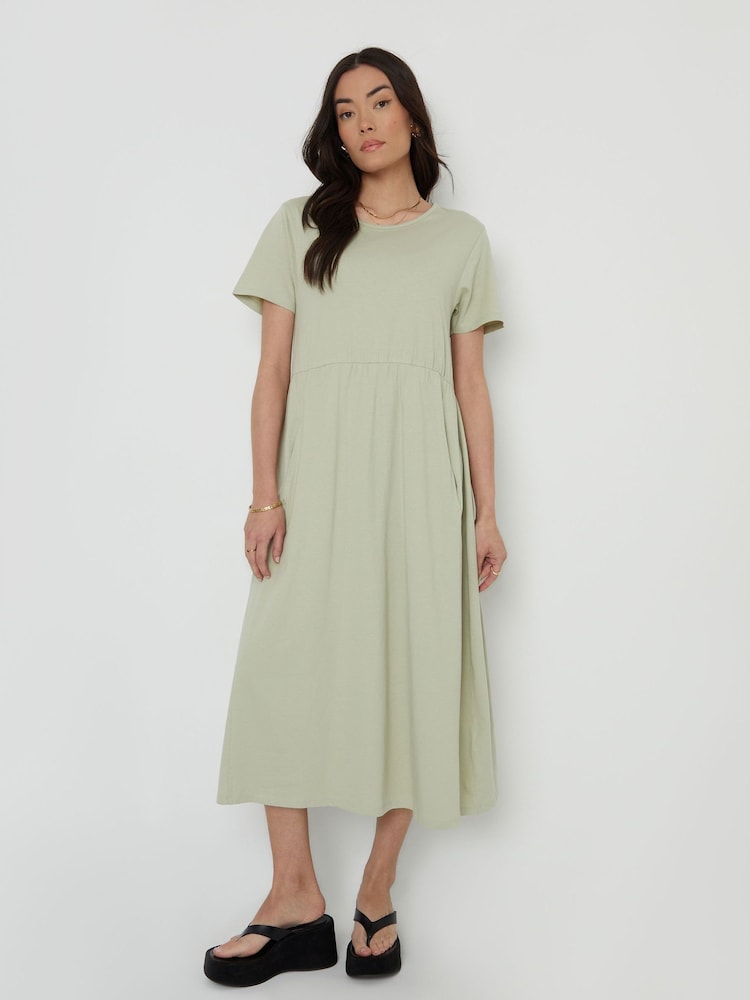 Threadbare Green 100% Cotton Leopard Print Smock Style Midi Dress - Image 4 of 4