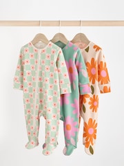 Grün, Blume - Baby-Schlafanzüge mit 2-Wege-Reißverschluss und Floral-Print aus 100 % Baumwolle im 3er-Pack (0 Monate bis 2 Jahre) - Bild 1 von 11