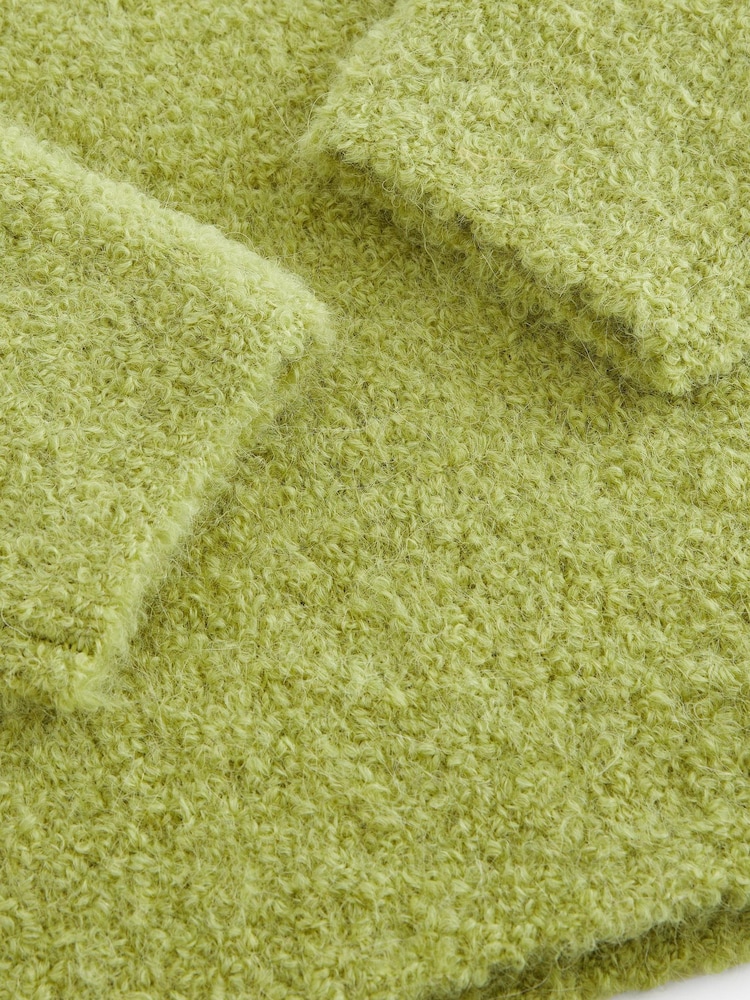 Green Olive Premium V-Neck Boucle Knitted Jumper with Wool - Image 7 of 7