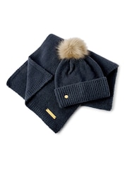 Katie Loxton Blue Boxed Fine Knitted Hat & Scarf Set - Image 2 of 4