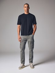 Pale Green Slim Fit Zip Detail Stretch Cargo Trousers - Image 1 of 11