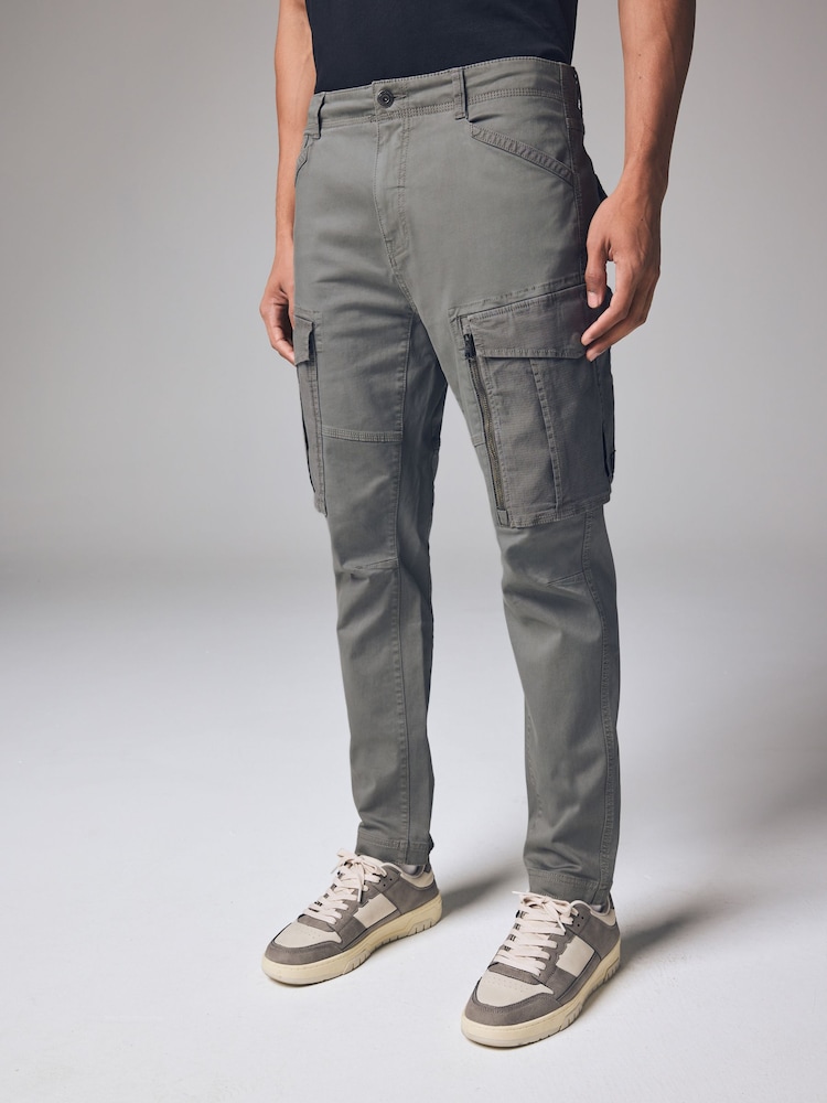 Pale Green Slim Fit Zip Detail Stretch Cargo Trousers - Image 2 of 11