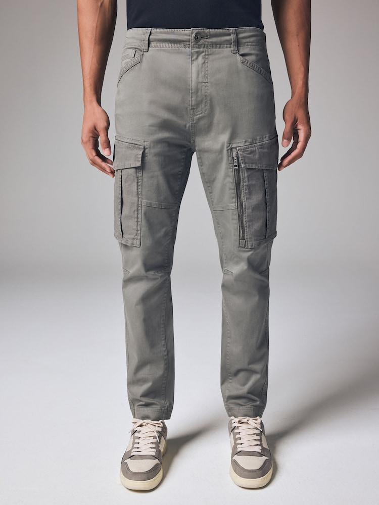 Pale Green Slim Fit Zip Detail Stretch Cargo Trousers - Image 4 of 11